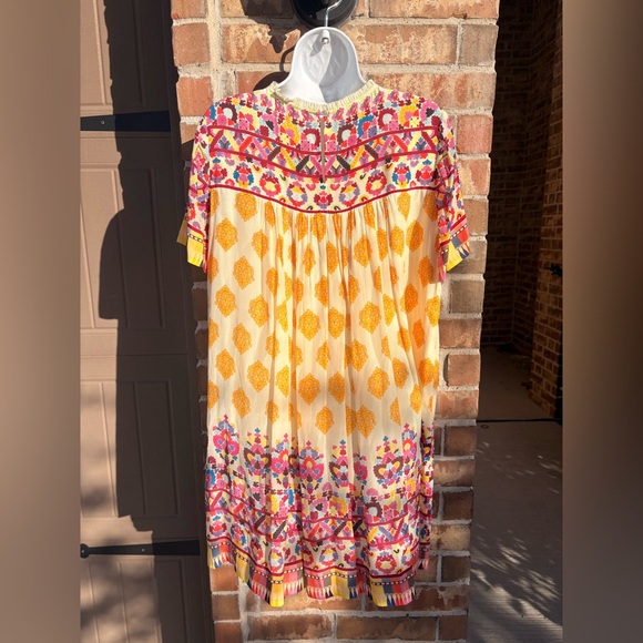 Anthropologie TANVI KEDIA S Caltha Swing DressYellow Red Beaded Boho - Picture 9 of 11